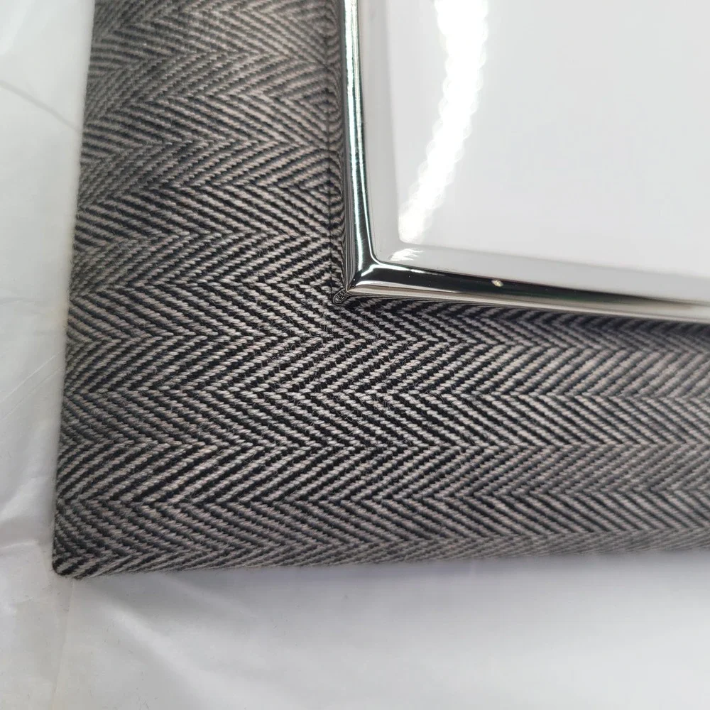 Pottery Barn Picture Frame 5x7 Herringbone Fabric Silver Trim‎ NEW